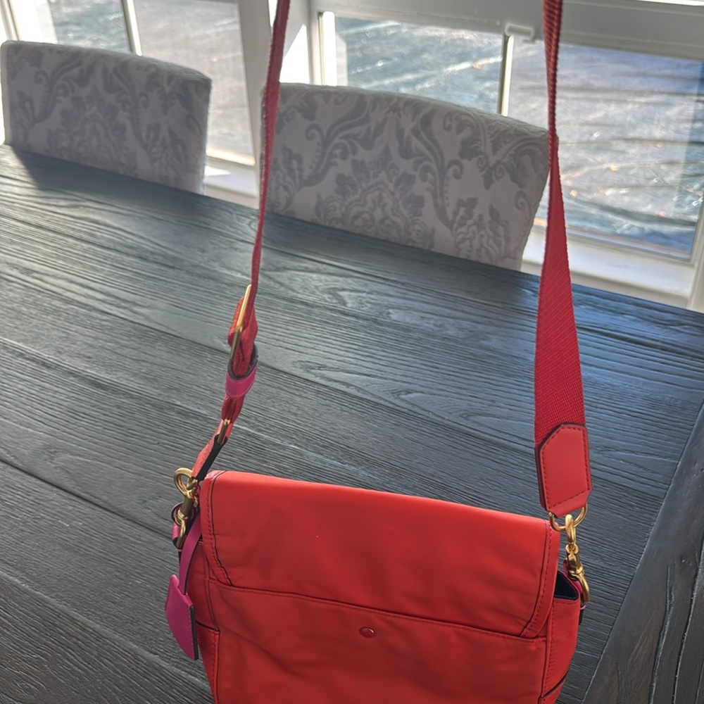 Orange and pink nylon shoulder bag or cross body - Picture 3 of 6